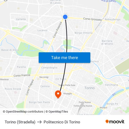 Torino (Stradella) to Politecnico Di Torino map