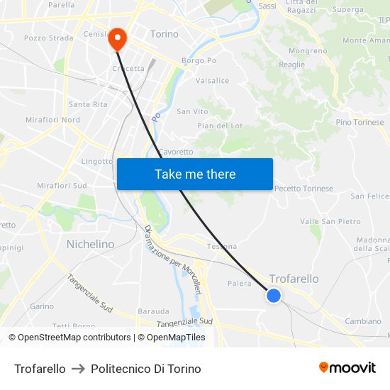 Trofarello to Politecnico Di Torino map