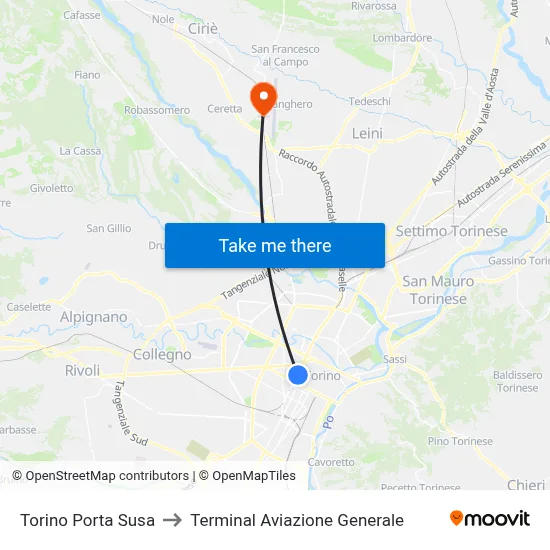 Turin Porta Susa to General Aviation Terminal map