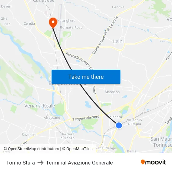 Turin Stura to General Aviation Terminal map