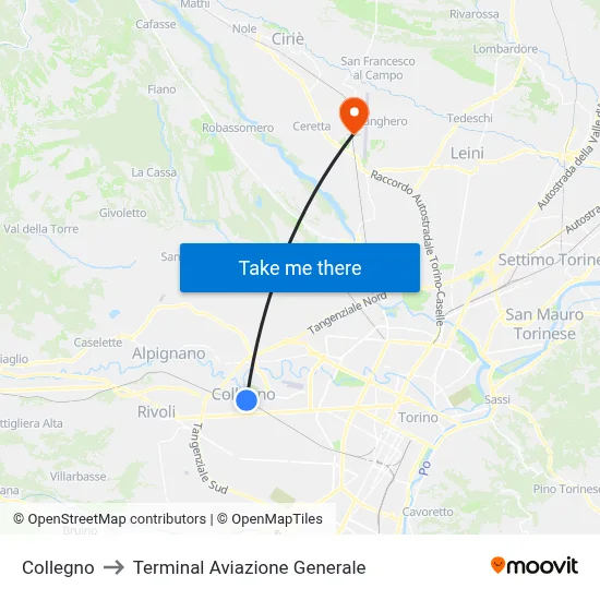 Collegno to General Aviation Terminal map