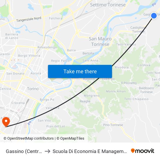 Gassino (Centro) to Scuola Di Economia E Management map