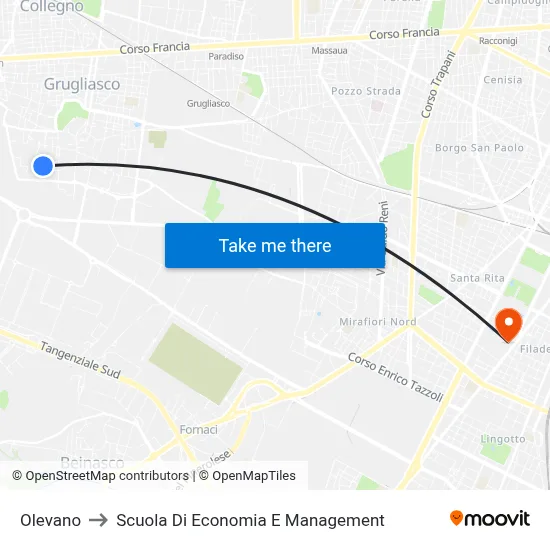Olevano to School of Economics and Management map