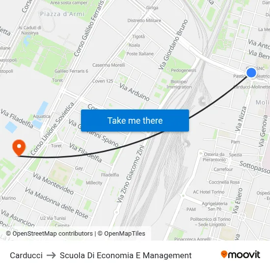 Carducci to School of Economics and Management map