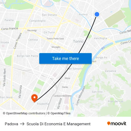 Padua to School of Economics and Management map