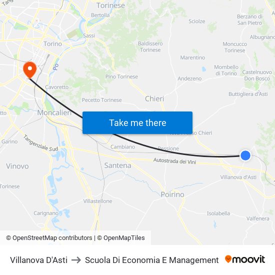 Villanova D'Asti to Scuola Di Economia E Management map