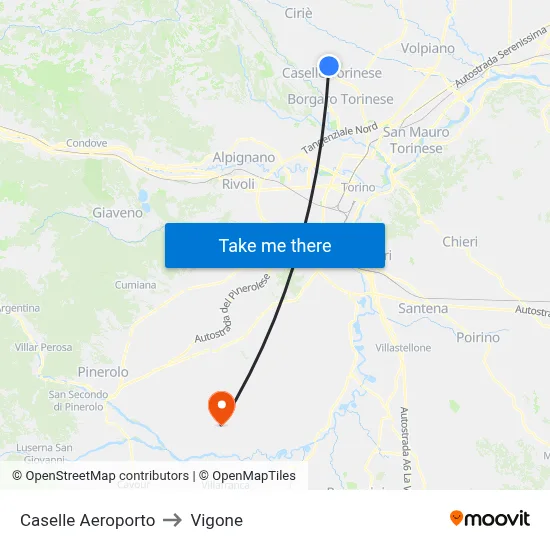 Caselle Airport to Vigone map