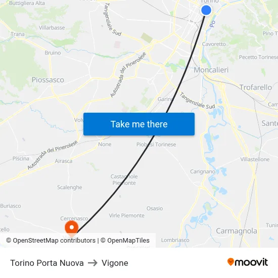 Turin Porta Nuova to Vigone map
