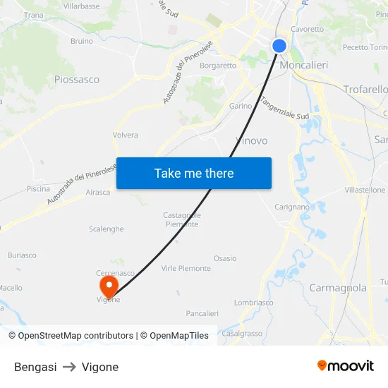 Bengasi to Vigone map