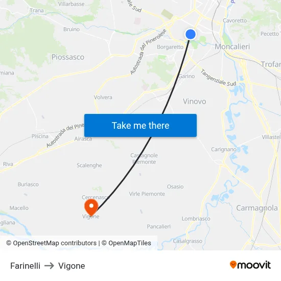Farinelli to Vigone map