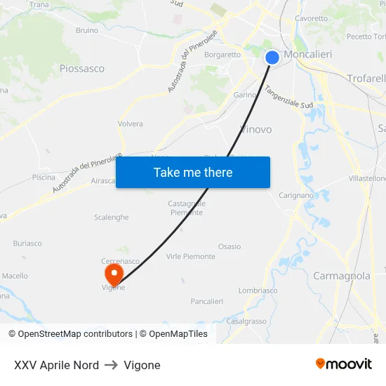 XXV April North to Vigone map