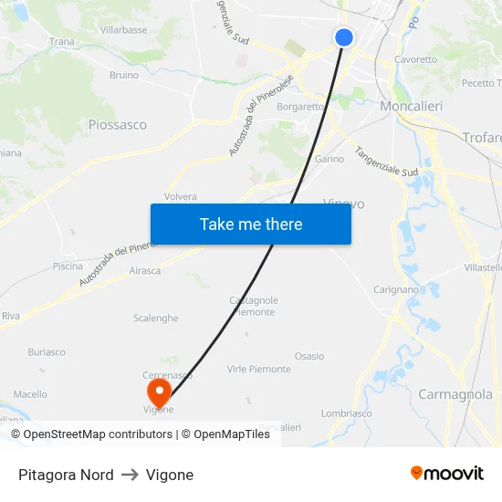 Pitagora North to Vigone map