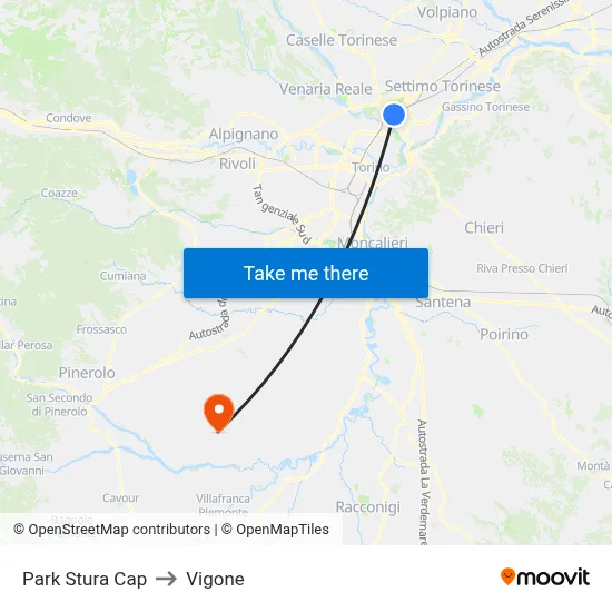 Park Stura Terminal to Vigone map