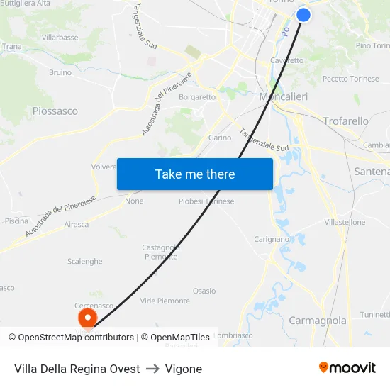 Villa Della Regina West to Vigone map