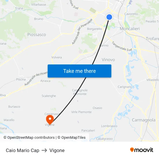 Caio Mario Terminal to Vigone map