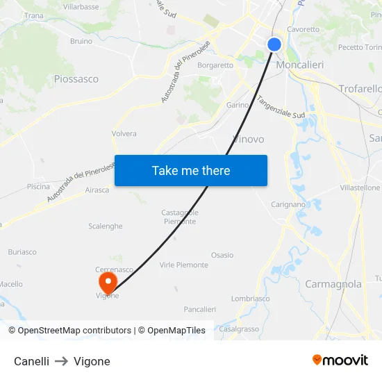Canelli to Vigone map