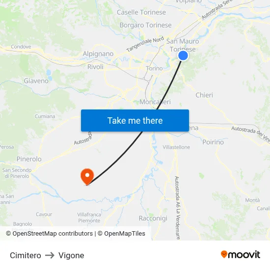 Cemetery to Vigone map