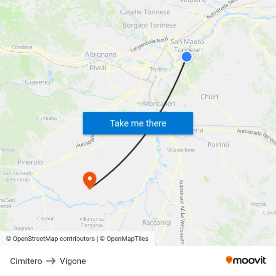 Cemetery to Vigone map