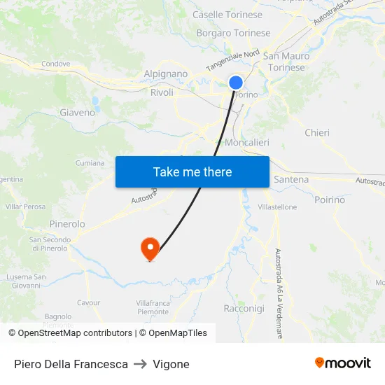 Piero Della Francesca to Vigone map