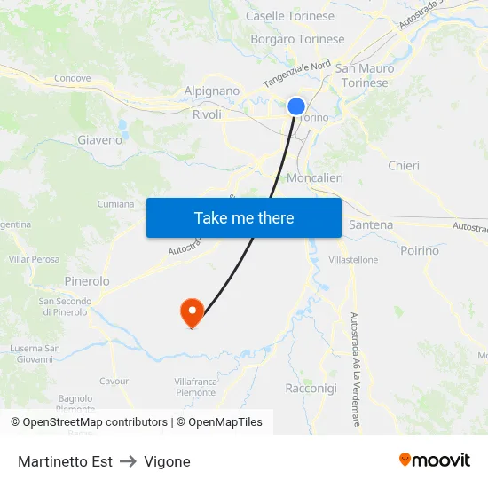 Martinetto East to Vigone map