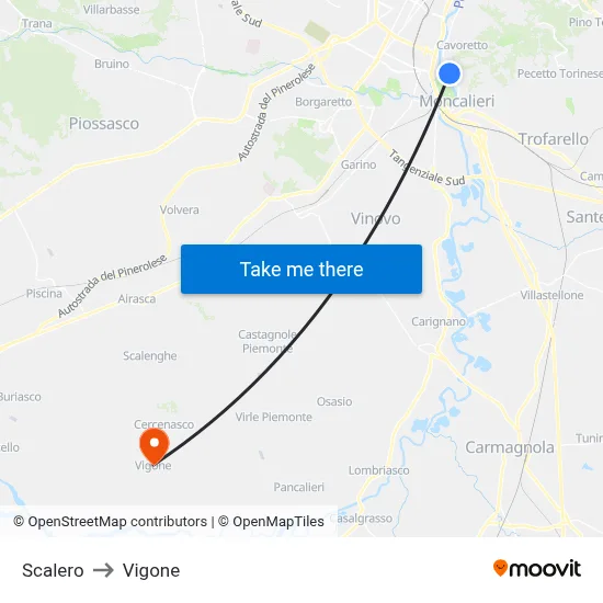 Scalero to Vigone map