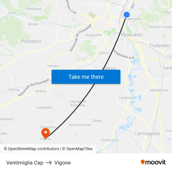Ventimiglia Terminal to Vigone map