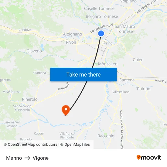 Manno to Vigone map