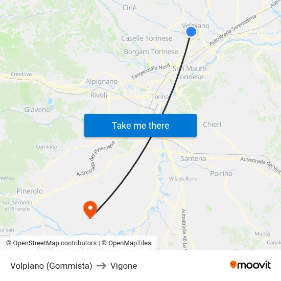 Volpiano (Tire Shop) to Vigone map