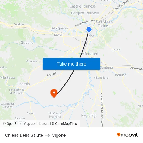 Church of Health to Vigone map