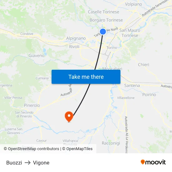 Buozzi to Vigone map