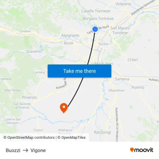 Buozzi to Vigone map