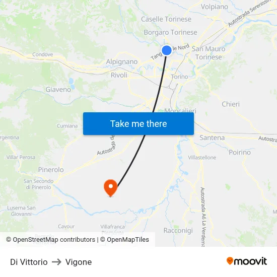 Di Vittorio to Vigone map