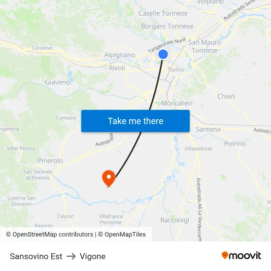 Sansovino East to Vigone map
