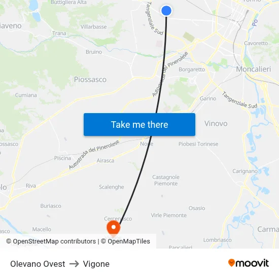 Olevano West to Vigone map