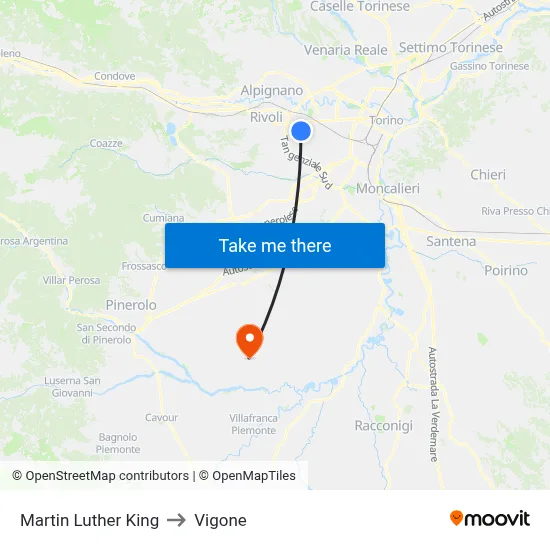 Martin Luther King to Vigone map