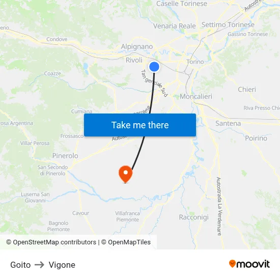Goito to Vigone map