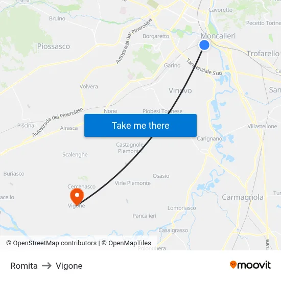 Romita to Vigone map