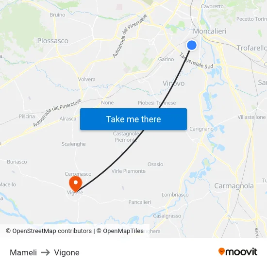 Mameli to Vigone map
