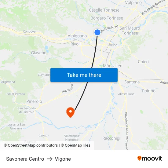 Savonera Center to Vigone map