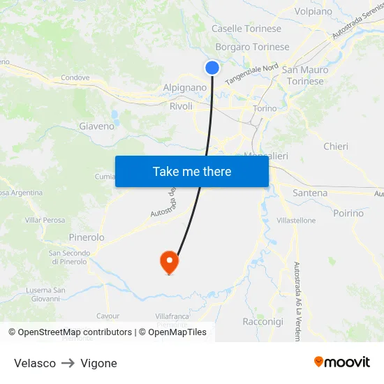 Velasco to Vigone map