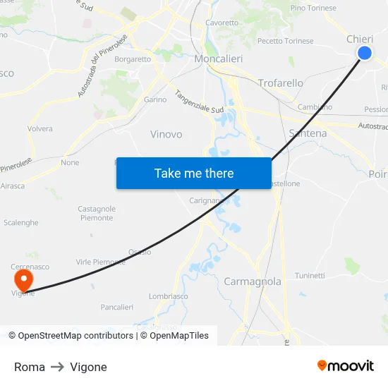 Rome to Vigone map