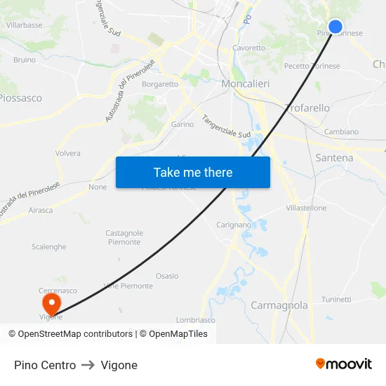 Pino Center to Vigone map