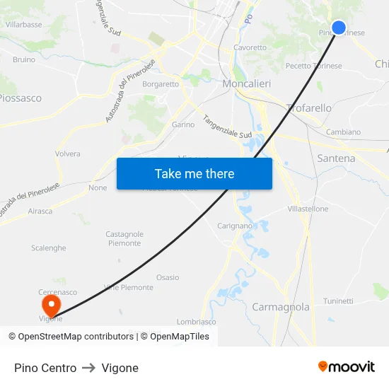 Pino Center to Vigone map