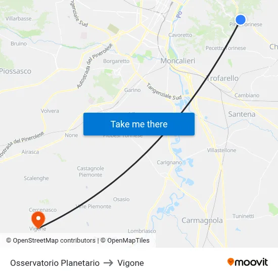 Observatory Planetarium to Vigone map