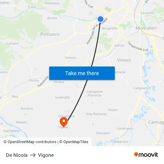 De Nicola to Vigone map