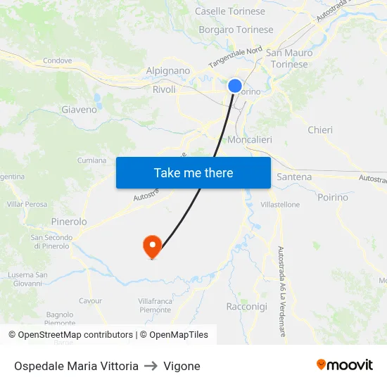 Maria Vittoria Hospital to Vigone map