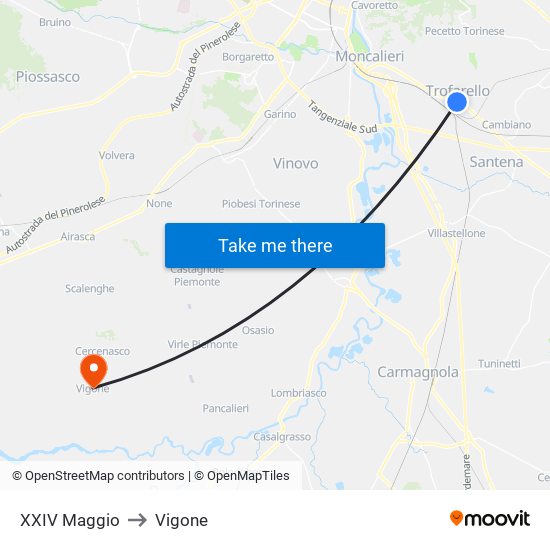 XXIV Maggio to Vigone map