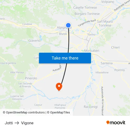 Jotti to Vigone map