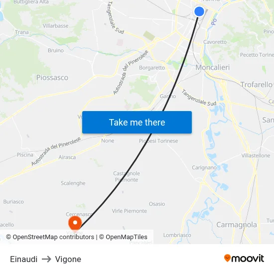 Einaudi to Vigone map