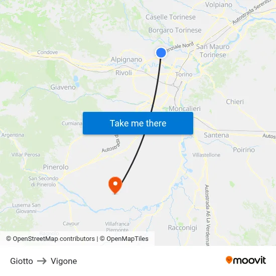 Giotto to Vigone map